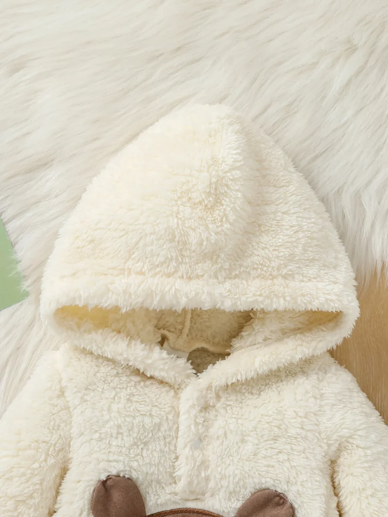 Baby Boy Hooded Plush Coat & Striped Pants Set (0-6M) - Image 3