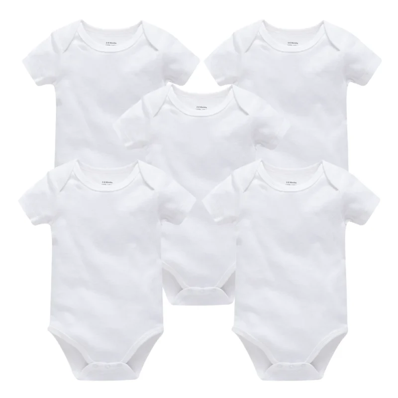 3 or 5-Pack Baby Bodysuits – Solid White Cotton Short Sleeve for 0–24 Months