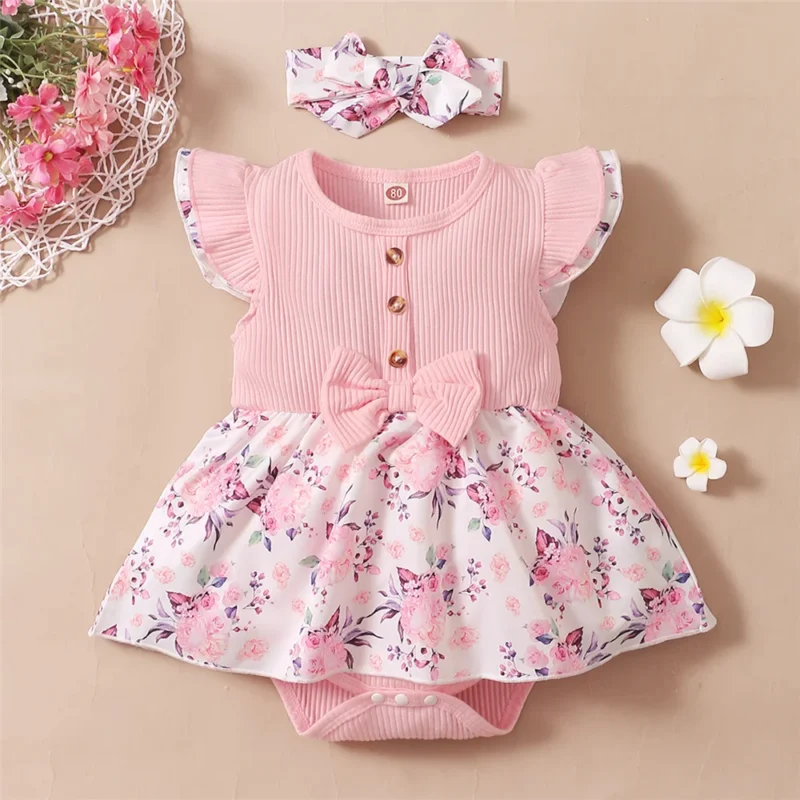 Baby Girl Floral Romper & Headband Set (0-18M)