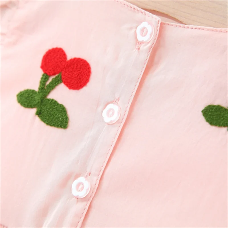 Baby Girl Cherry Embroidered Dress – Princess Sleeves - Image 5