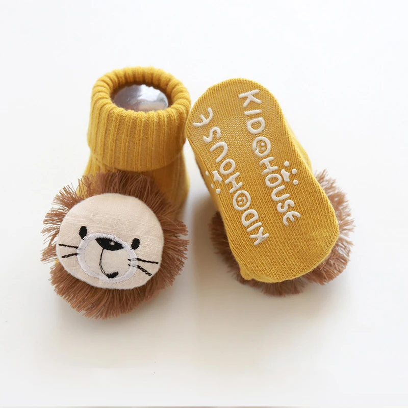 Baby Socks with Bow & Lion Design – Anti-Slip (Newborn)