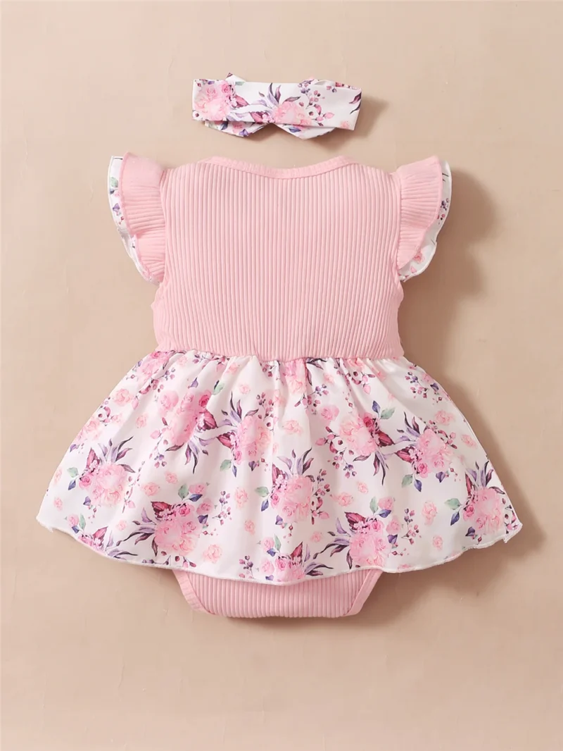 Baby Girl Floral Romper & Headband Set (0-18M) - Image 2