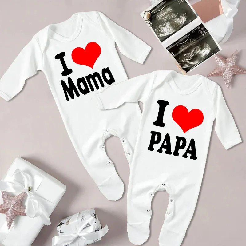 I Love Mama & Papa Baby Sleepsuit – White Romper