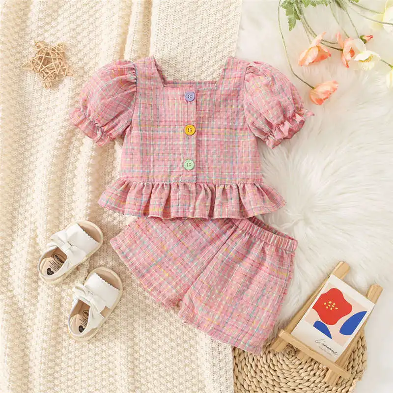 Baby Girl Plaid Top & Shorts Set – Princess Style (0-3Y)