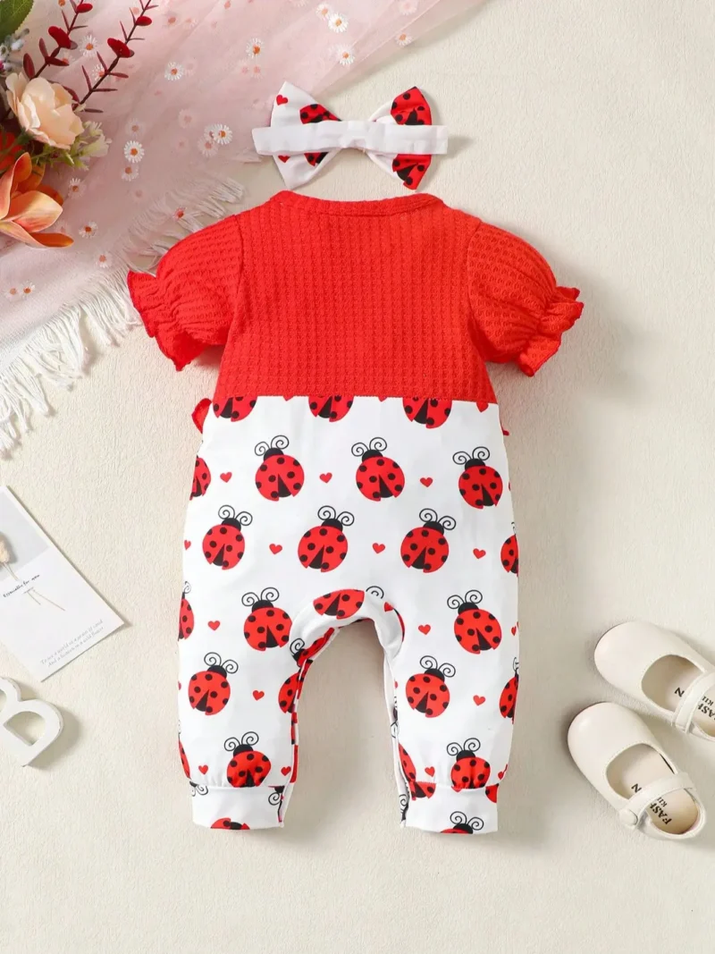 Baby Girl Beetle Peach Heart Jumpsuit (0-2Y) - Image 2