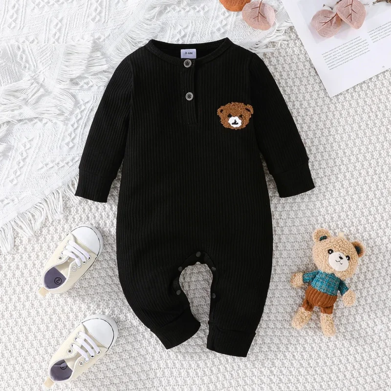 Baby Boy Cartoon Bear Onesie – Long Sleeve Romper (0-18M) - Image 2