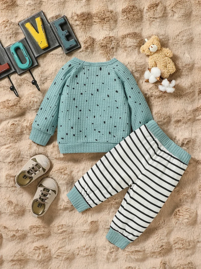 Baby Boys Waffle Long Sleeve & Plaid Pants Set - Image 2