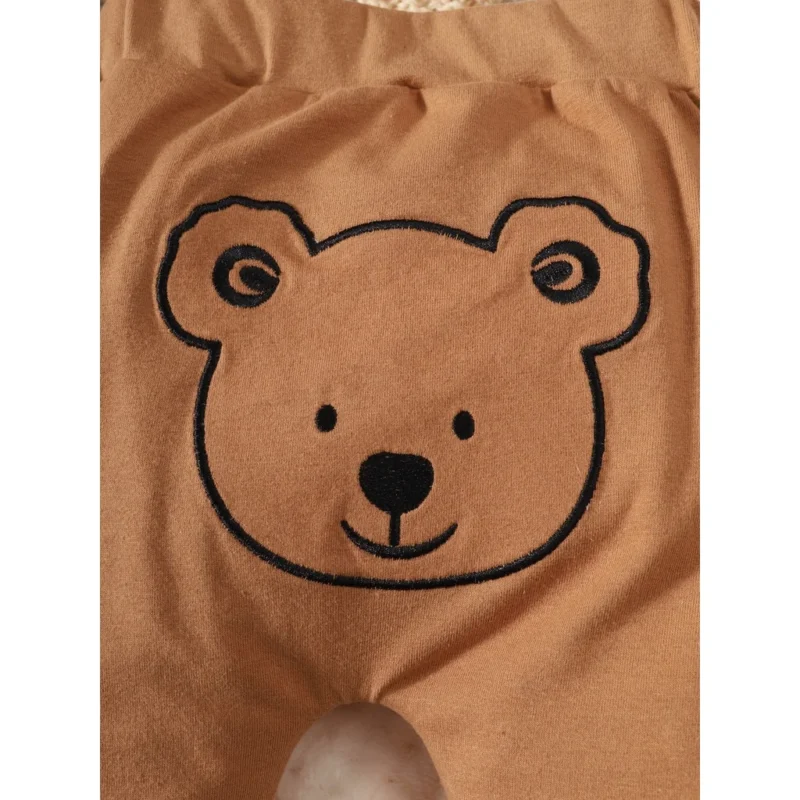 Boy 4PCS Bear Print Outfit – Bodysuit, Pants, Hat & Socks (0-9M) - Image 4