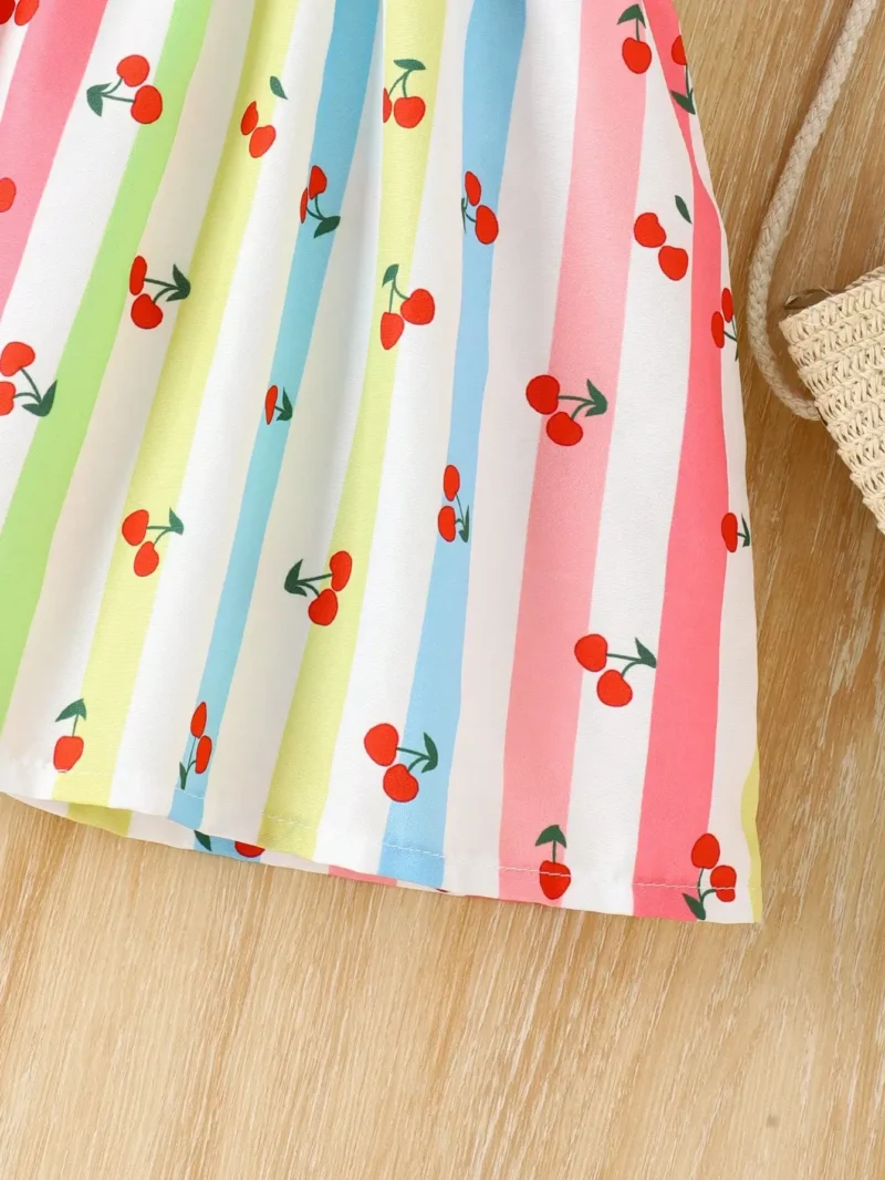 Baby Girl Summer Dress – Cherry Stripe with Bow - Image 6