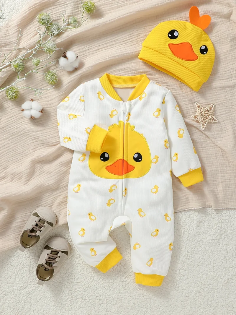 2PCS Baby Unisex Cartoon Duck Jumpsuit & Hat (0-24M) - Image 2