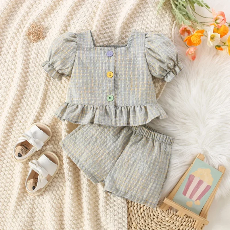 Baby Girl Plaid Top & Shorts Set – Princess Style (0-3Y) - Image 3