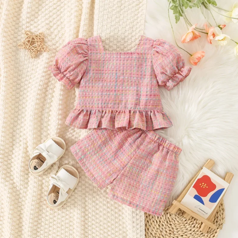 Baby Girl Plaid Top & Shorts Set – Princess Style (0-3Y) - Image 4