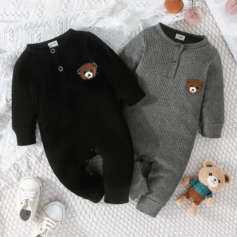 Baby Boy Cartoon Bear Onesie – Long Sleeve Romper (0-18M)