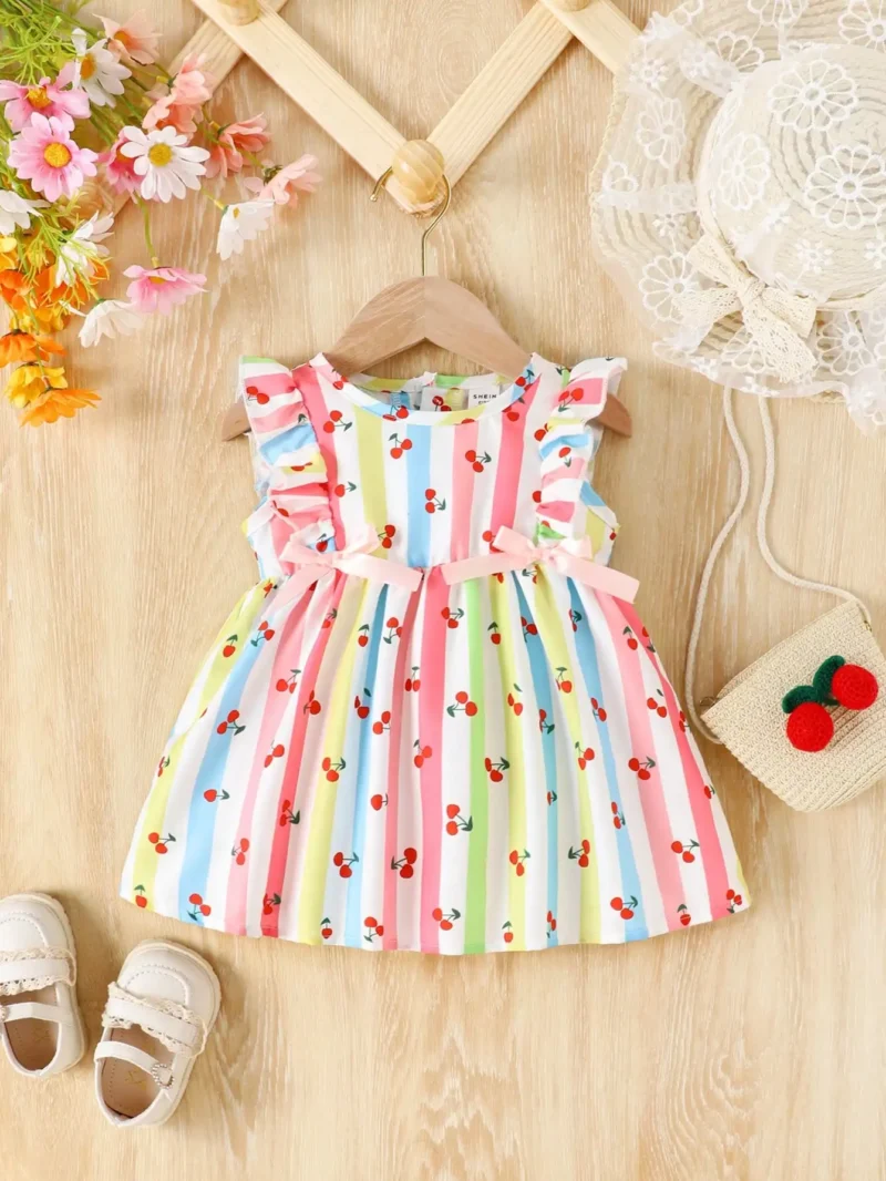 Baby Girl Summer Dress – Cherry Stripe with Bow