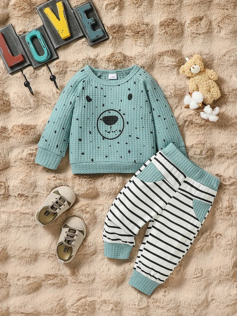 Baby Boys Waffle Long Sleeve & Plaid Pants Set