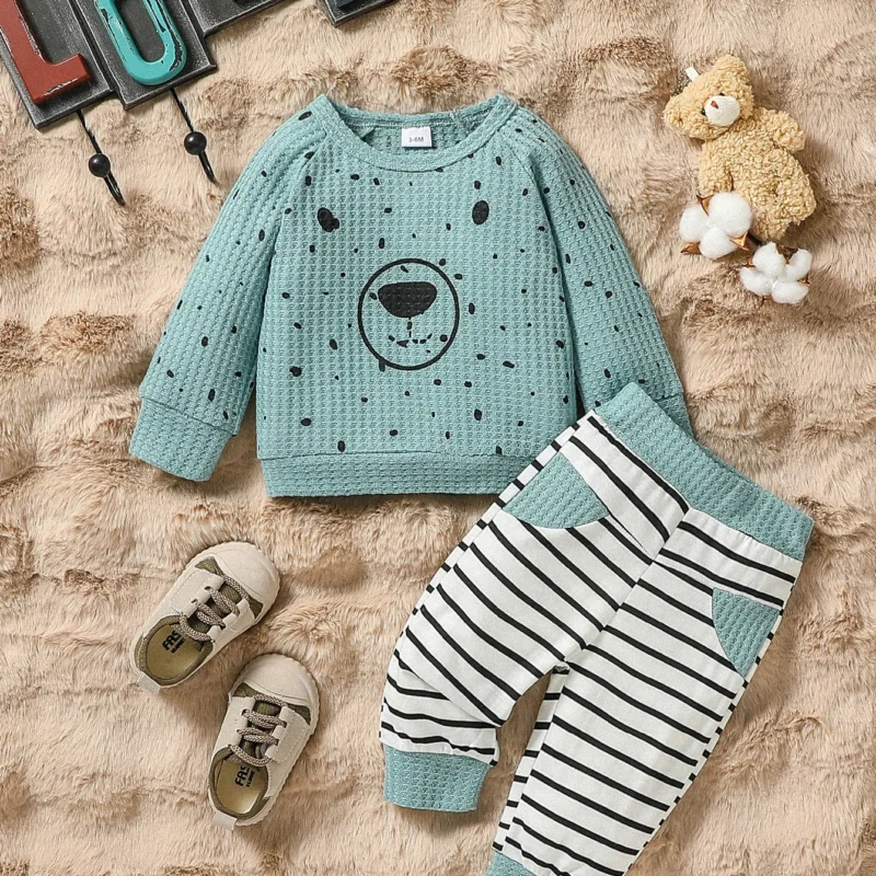 Baby Boys Waffle Long Sleeve & Plaid Pants Set