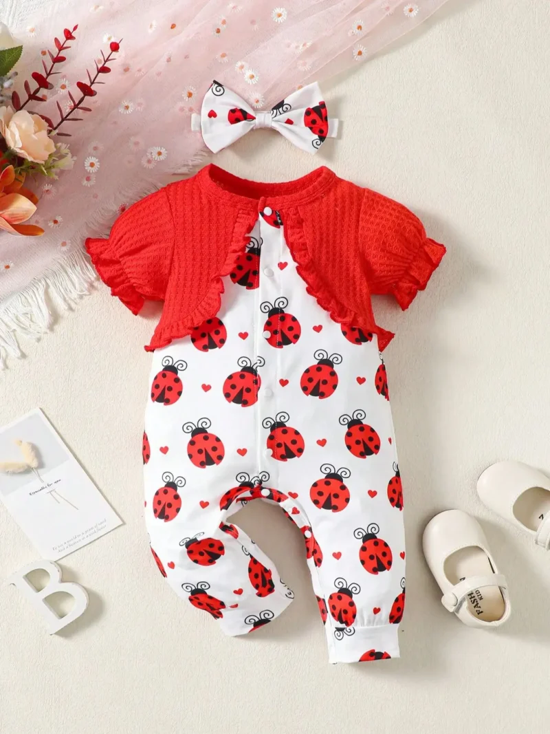 Baby Girl Beetle Peach Heart Jumpsuit (0-2Y)