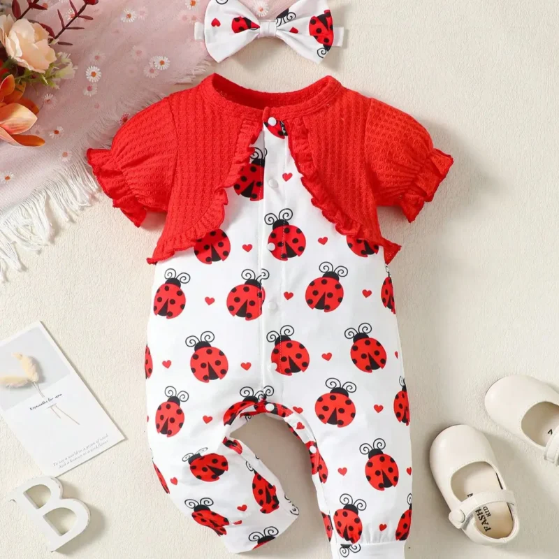 Baby Girl Beetle Peach Heart Jumpsuit (0-2Y)