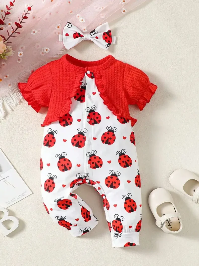 Baby Girl Beetle Peach Heart Jumpsuit (0-2Y) - Image 5