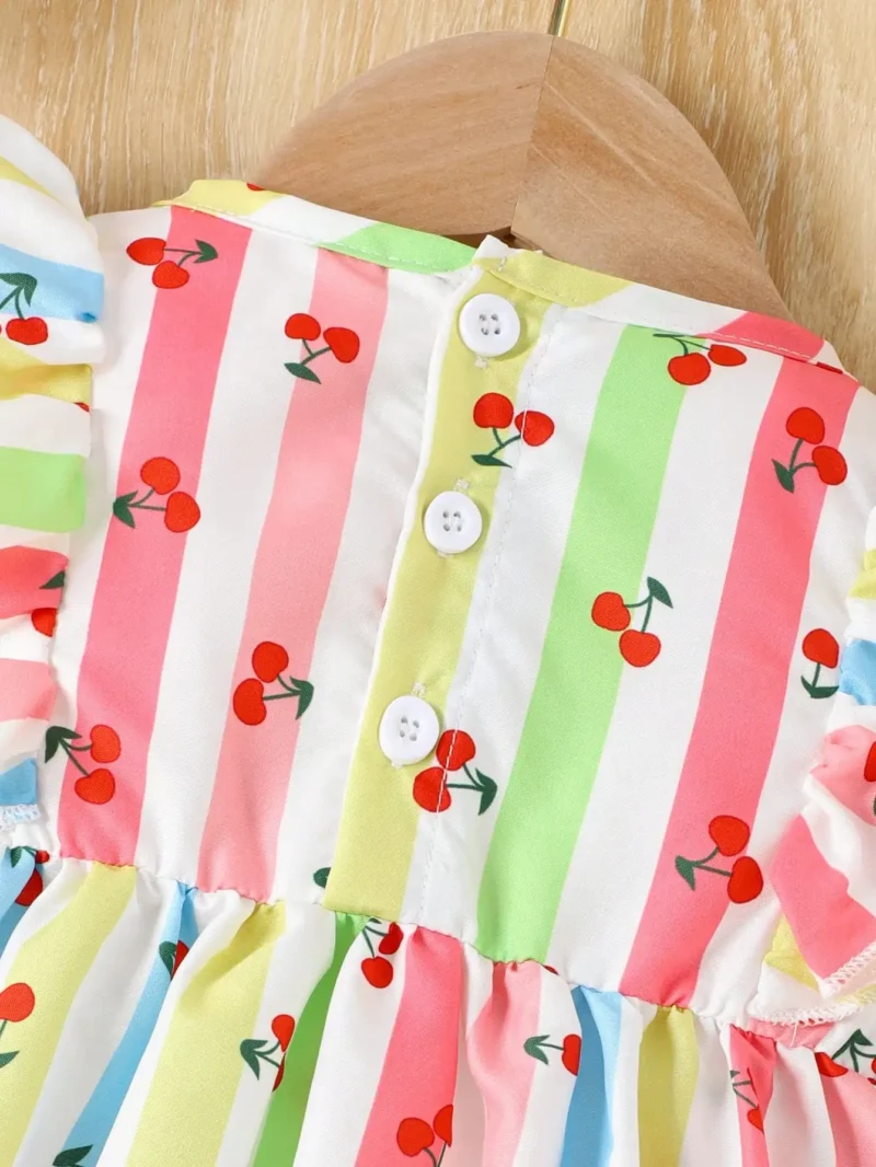 Baby Girl Summer Dress – Cherry Stripe with Bow - Image 5