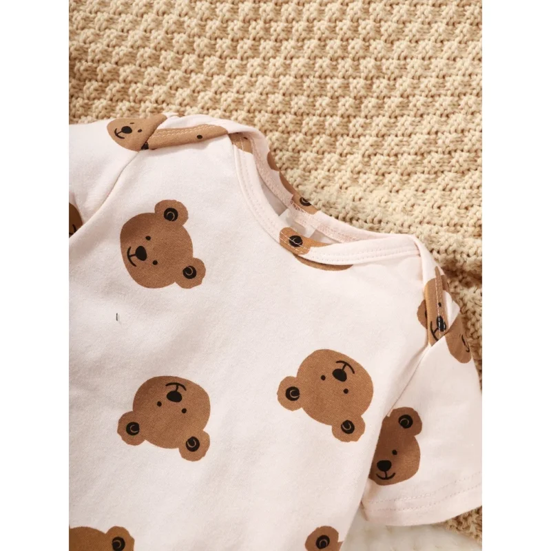 Boy 4PCS Bear Print Outfit – Bodysuit, Pants, Hat & Socks (0-9M) - Image 2