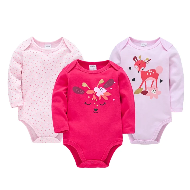 3pcs Baby Girl Sika Deer Romper Set – Cotton (0-24M)