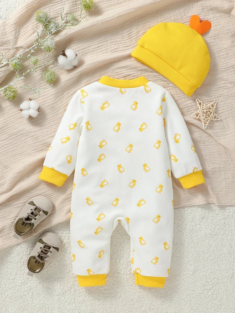 2PCS Baby Unisex Cartoon Duck Jumpsuit & Hat (0-24M) - Image 3