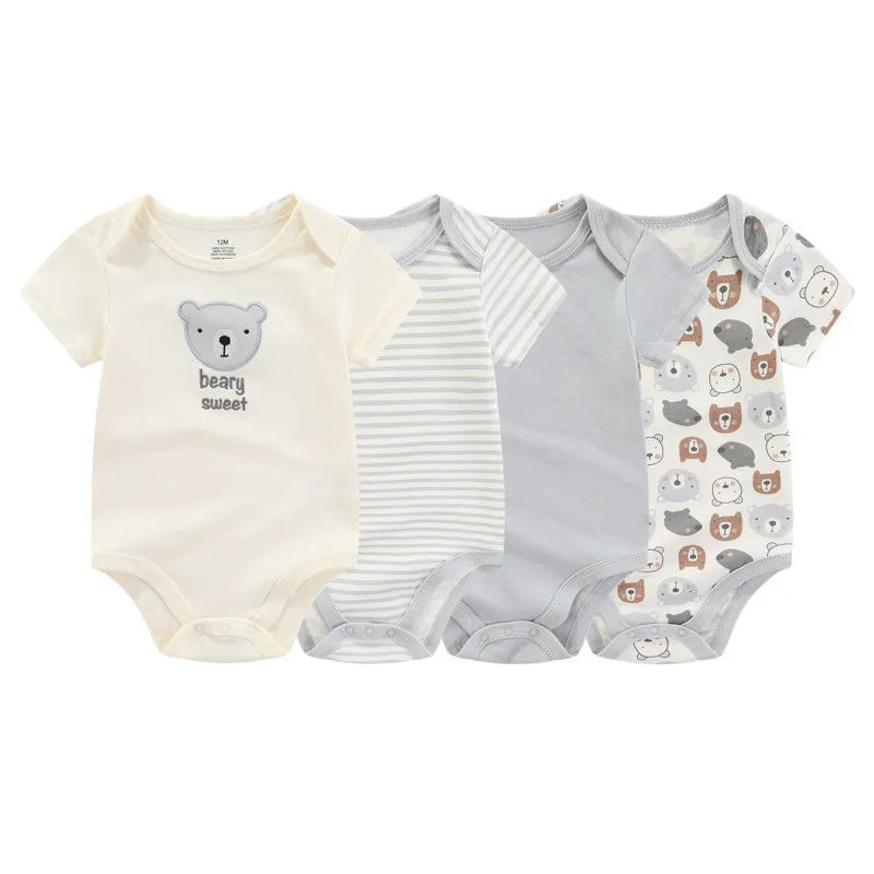 4-Pack Cartoon Baby Bodysuits – 100% Cotton Short Sleeve Unisex Onesies