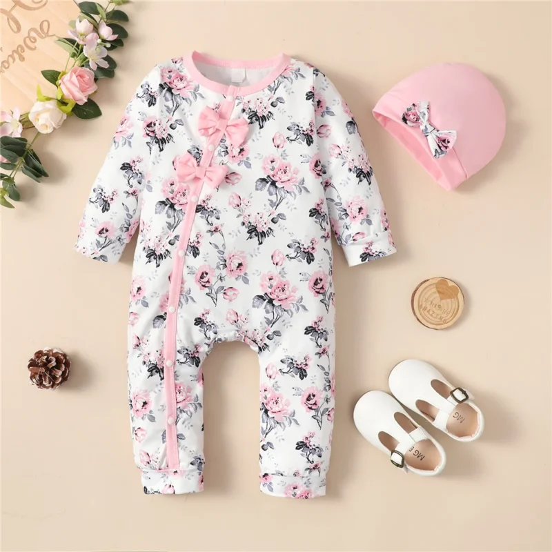 Baby Girl Floral Romper & Hat Set (0-18M) - Image 2