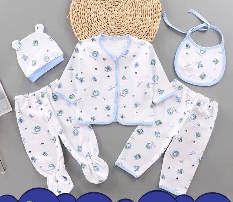 5-Piece Newborn Baby Boy Outfit Set – Pants & Essentials for 0–3 Months